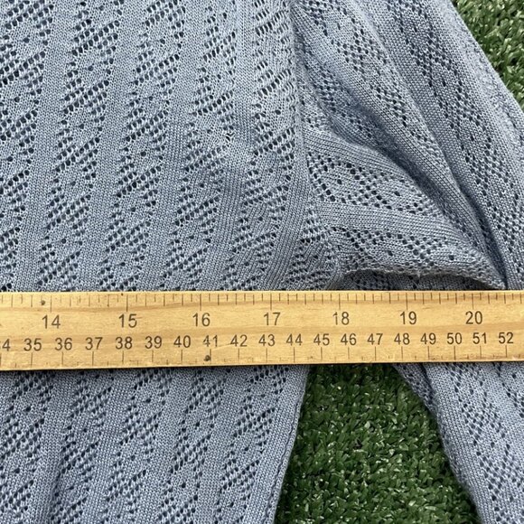 Holmes Dorina VTG Sweater Top Knitted Blue Crochet Long Sleeve Tie Size Small - Picture 6 of 11